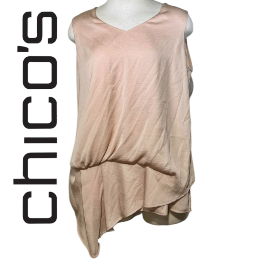 Chico's Sleeveless Asymmetrical Side Ruching Blush Pink